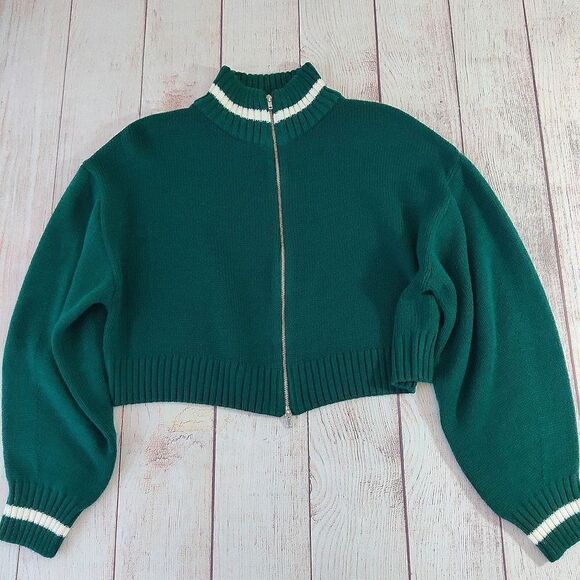 H&M Divided green zip front crop sweater jacket S - Picture 7 of 10